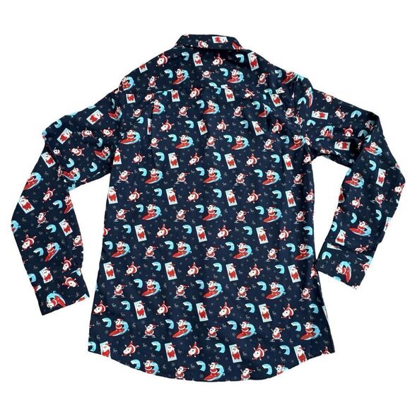Simon Banks Christmas Holiday Santa Button Up Mens Long Sleeve Shirt Size SM NWT - Picture 3 of 9
